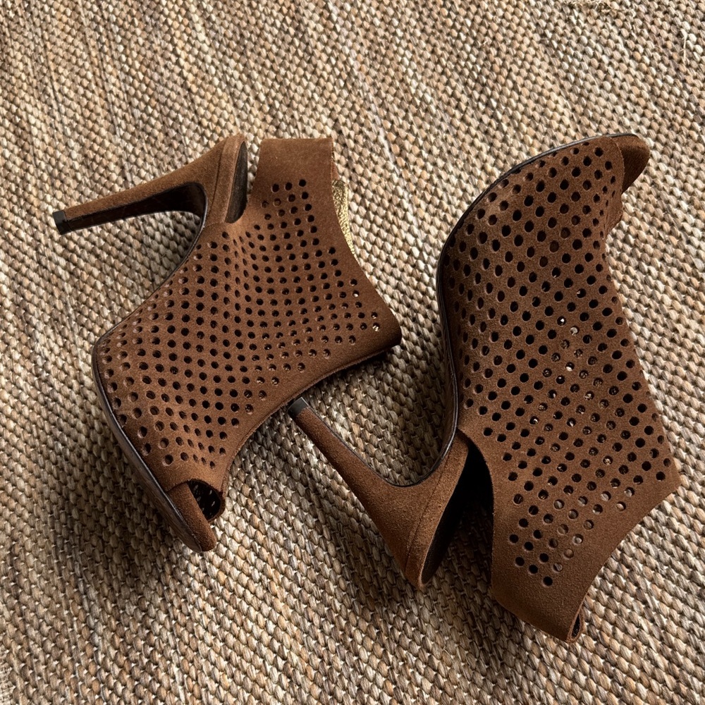 Pedro Garcia Brown Suede Peep Toe Booties
